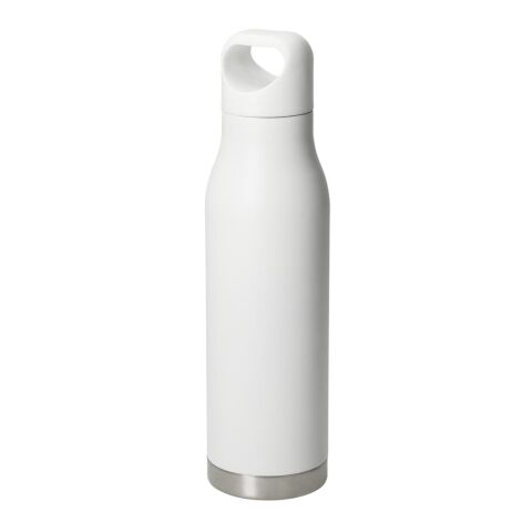 Werbeartikel Orlando 480 ml Vakuum-Isolierflasche Edelstahl kohlensäuregeeignet & auslaufsicher mit Tragegriff-Deckel – weiß – mit Logo bedruckt