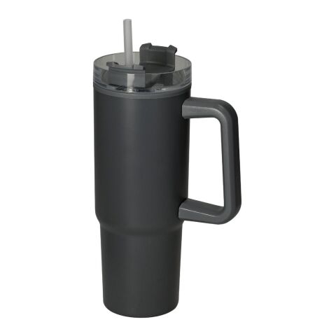 Werbeartikel Tampa 800 ml XL-Trinkbecher doppelwandig für Heiß- & Kaltgetränke & kohlensäuregeeignet bis zu 4h warm – weiß/schwarz – mit Logo bedruckt