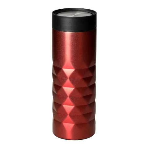 Werbeartikel 440 ml Thermobecher Diamond 360, doppelwandiger Edelstahl mit 360°-Push-Deckel & Diamant-Prägung – rot – mit Logo bedruckt