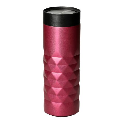 Werbeartikel 440 ml Thermobecher Diamond 360, doppelwandiger Edelstahl mit 360°-Push-Deckel & Diamant-Prägung – pink – mit Logo bedruckt