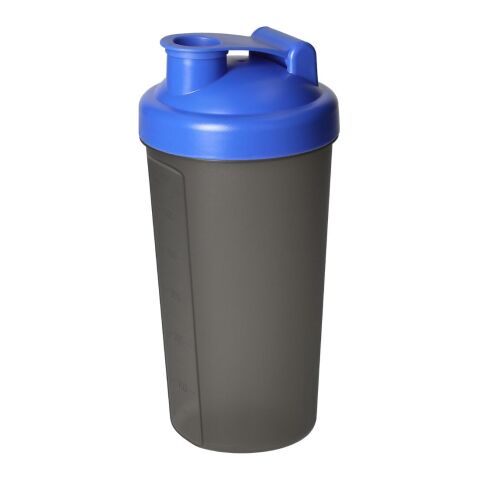 Werbeartikel Protein Shaker 600 ml mit Sieb & Messskala auslaufsicherer Schraubdeckel komplett zerlegbar – trend-blau PS – mit Logo bedruckt