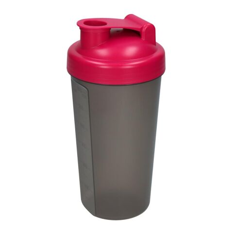 Werbeartikel Protein Shaker 600 ml mit Sieb & Messskala auslaufsicherer Schraubdeckel komplett zerlegbar – berry – mit Logo bedruckt