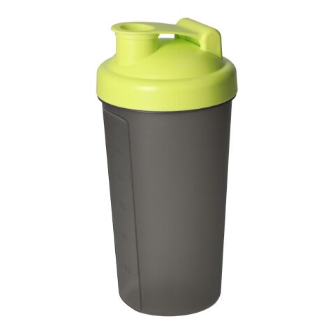 Werbeartikel Protein Shaker 600 ml mit Sieb & Messskala auslaufsicherer Schraubdeckel komplett zerlegbar – lemon – mit Logo bedruckt