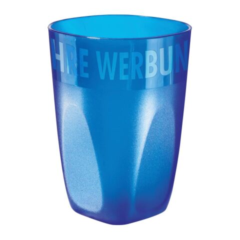 Werbeartikel 300 ml Trinkbecher Midi Cup griffiger Mehrwegbecher mit Kantenstruktur & Oberflächenrelief für Events – trend-blau PS – mit Logo bedruckt
