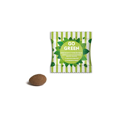 Mandeln einzeln im Werbetütchen weiß | ohne Werbeanbringung | kompostierbare Folie | Sahne-Kakao