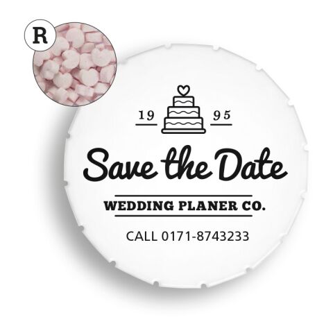 Super Mini Clic Clac Box weiß | ohne Werbeanbringung | Nicht verfügbar | Nicht verfügbar | Erdbeerdragees Herzform