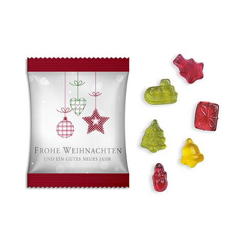 Fruchtgummi im Standardtütchen Frohe Weihnachten und ein gutes neues Jahr ohne Werbeanbringung | Nicht verfügbar
