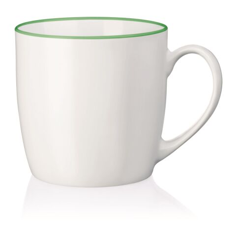 Werbeartikel Rastal Kuba 410 ml XL Kaffeebecher aus Porzellan in Profi Gastro-Qualität für Büro & Gastronomie – weiß-grün – mit Logo bedruckt