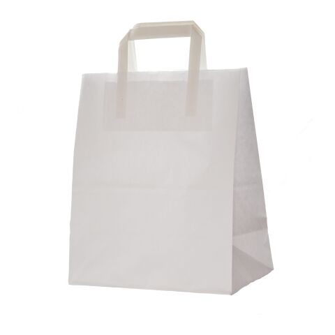 Werbeartikel Krafttasche flacher Henkel – weiß – 26 x 16,5 x 33 cm – mit Logo bedruckt