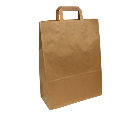 Werbeartikel Krafttasche flacher Henkel – braun – 32 x 16 x 42 cm – mit Logo bedruckt