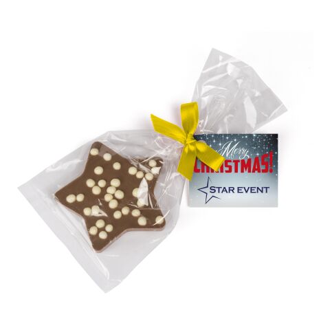 Weihnachtsgeschenk Schoko Weihnachtsstern – gelb – mit individuell bedruckter Werbekarte als Weihnachtsgeschenk für Mitarbeiter Geschäftspartner