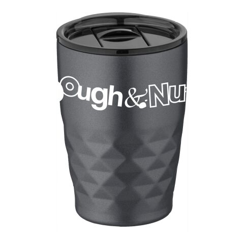 Werbeartikel 350 ml Geo Edelstahl-Kaffeebecher mit Kupfer-Vakuum-Isolation & Schiebedeckel inkl. Geschenkbox – grau – mit Logo bedruckt