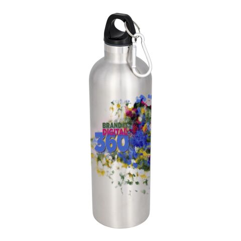 48h Express-Druck Werbeartikel Atlantic 530 ml Isolierflasche Edelstahl vakuumisoliert & doppelwandig mit Karabiner – silber – mit Logo bedruckt