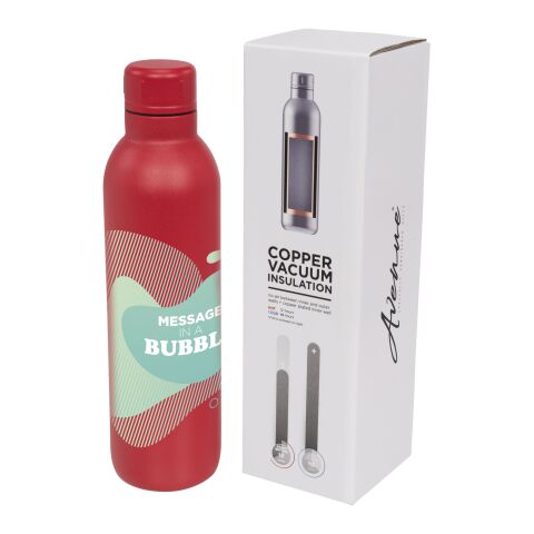 Werbeartikel Odin 510 ml Kupfer-Vakuum Isolierflasche 12h heiß/48h kalt Pulverbeschichtung – rot – mit Logo bedruckt