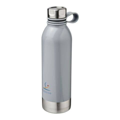 Werbeartikel Edelstahl Sport Trinkflasche 740 ml Perth einwandig Schraubverschluss Silikon-Schlaufe BPA-frei – grau – mit Logo bedruckt