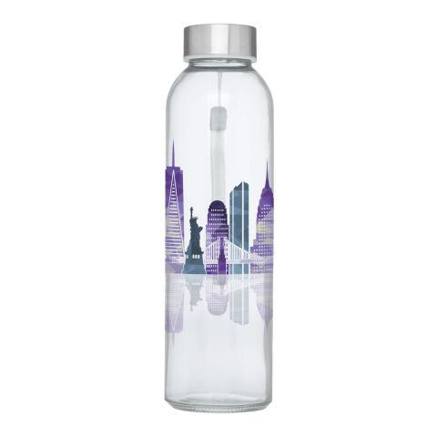 Werbeartikel 500 ml Glas-Sportflasche mit Neoprenhülle, Tragegurt & inkl. Geschenkschachtel – grau – mit Logo bedruckt