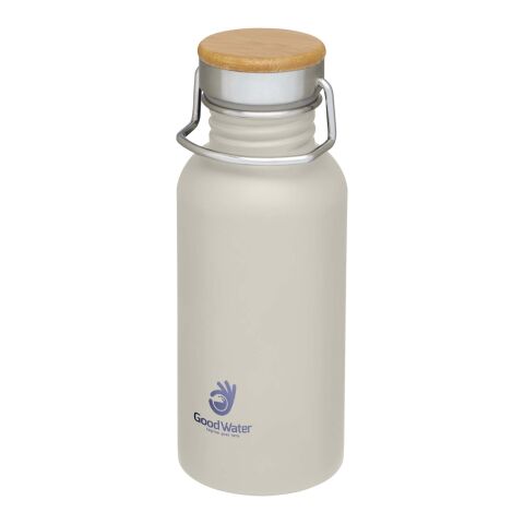 Werbeartikel Thor 550 ml Edelstahl-Sportflasche mit echtem Bambusdeckel & Tragegriff inkl. Geschenkbox – Sandstone – mit Logo bedruckt