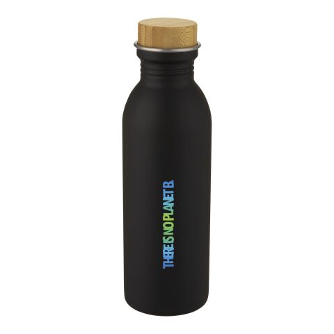 Werbeartikel Kalix 650 ml Sportflasche 18/8 Edelstahl mit Bambusdeckel LFGB-geprüft & BPA-frei – schwarz – mit Logo bedruckt