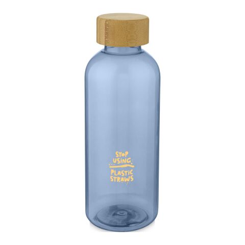 Werbeartikel GRS Recycled Kunststoff Sport Trinkflasche 650 ml Ziggs Bambusdeckel BPA-frei LFGB REACH geprüft – transparent blau – mit Logo bedruckt