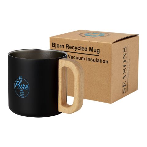 Werbeartikel Bjorn RCS-zertifizierter Becher aus recyceltem Edelstahl mit Kupfer-Vakuumisolierung, 360 ml – schwarz – mit Logo bedruckt