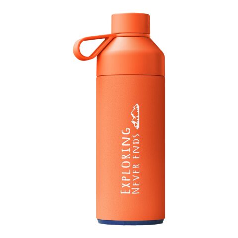 Werbeartikel Big Ocean Bottle 1 L Vakuum Edelstahl Trinkflasche recycelt Ocean-Bound Kunststoff NFC Smart Chip auslaufsicher – sun orange – mit Logo
