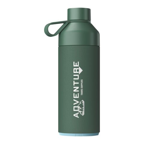 Werbeartikel Big Ocean Bottle 1 L Vakuum Edelstahl Trinkflasche recycelt Ocean-Bound Kunststoff NFC Smart Chip auslaufsicher – waldgrün – mit Logo