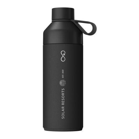 Werbeartikel Big Ocean Bottle 1 L Vakuum Edelstahl Trinkflasche recycelt Ocean-Bound Kunststoff NFC Smart Chip auslaufsicher – schwarz – mit Logo