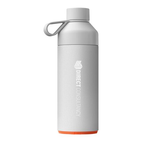 Werbeartikel Big Ocean Bottle 1 L Vakuum Edelstahl Trinkflasche recycelt Ocean-Bound Kunststoff NFC Smart Chip auslaufsicher – rock grey – mit Logo