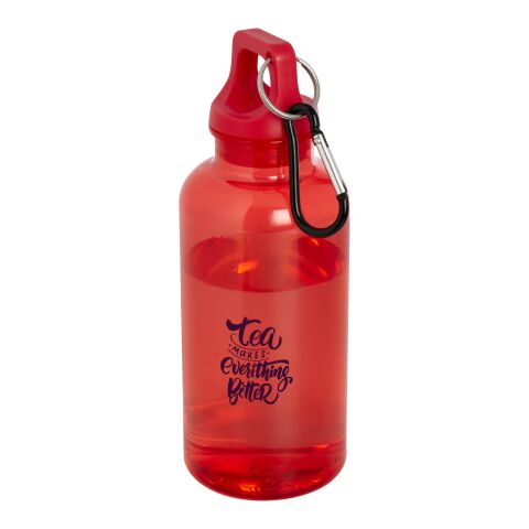 Werbeartikel Oregon 400 ml RCS recycelte Kunststoff Trinkflasche Karabiner einwandig BPA-frei LFGB REACH geprüft – rot – mit Logo bedruckt