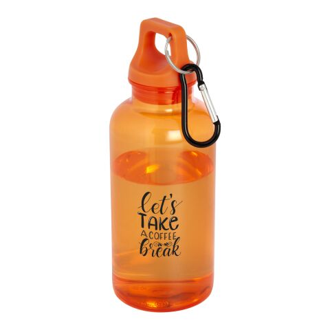 Nachhaltiger Werbeartikel Oregon 400 ml RCS recycelte Kunststoff Trinkflasche Karabiner einwandig BPA-frei LFGB REACH geprüft – orange – mit Logo