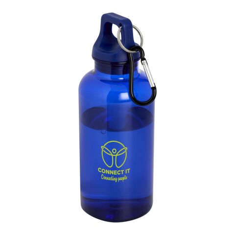 Werbeartikel Oregon 400 ml RCS recycelte Kunststoff Trinkflasche Karabiner einwandig BPA-frei LFGB REACH geprüft – blau – mit Logo bedruckt