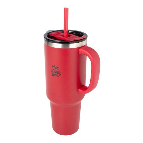 Werbeartikel Sydney 1200 ml XXL Thermobecher aus Recycling-Edelstahl Kupfer-Vakuum isolierend mit Trinkhalm & Griff – rot – mit Logo bedruckt