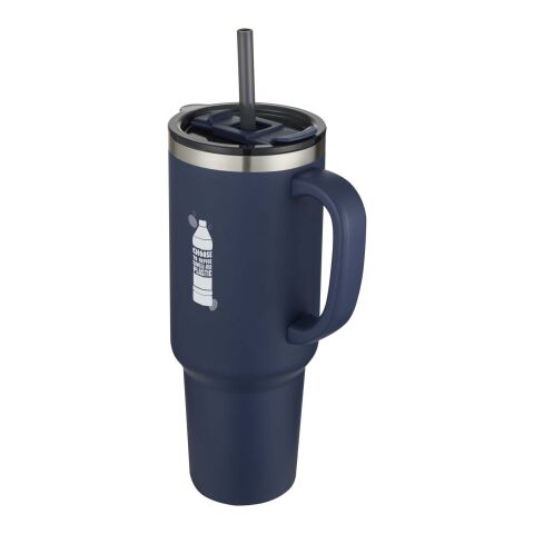 48h Express-Druck Werbeartikel Sydney 1200 ml doppelwandiger RCS-zertifizierter Kupfer-Vakuum Isolierbecher mit Strohhalm – navy – mit Logo bedruckt