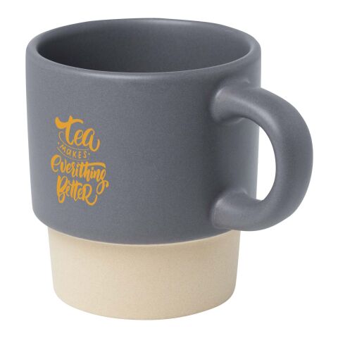 48h Express-Druck Werbeartikel Olympia 130 ml stapelbarer Expresso Becher mit Tonboden – grau – mit Logo bedruckt