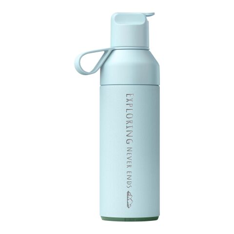 Werbeartikel Ocean Bottle GO 500ml 90% recycelter Edelstahl vakuumisoliert Einhand-Trinkverschluss CO2-neutral – himmelblau – mit Logo bedruckt