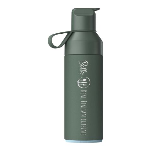 Werbeartikel Ocean Bottle GO 500ml 90% recycelter Edelstahl vakuumisoliert Einhand-Trinkverschluss CO2-neutral – waldgrün – mit Logo bedruckt
