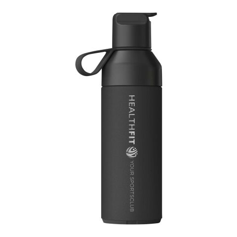 Werbeartikel Ocean Bottle GO 500ml 90% recycelter Edelstahl vakuumisoliert Einhand-Trinkverschluss CO2-neutral – schwarz – mit Logo bedruckt