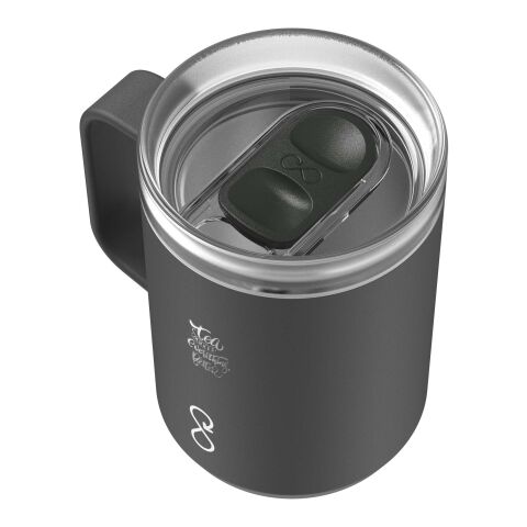 Werbeartikel Ocean Bottle 350 ml Reisebecher aus Recycling-Edelstahl vakuumisoliert & CO2-neutral – schwarz – mit Logo bedruckt