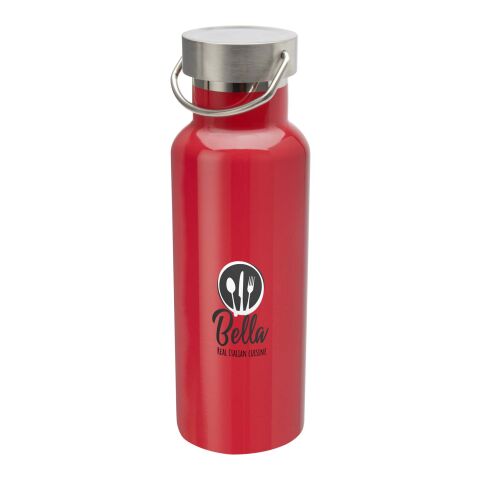 Werbeartikel Sedona 500 ml Isolierflasche RCS-recycelter Edelstahl doppelwandig mit Trageschlaufe – rot – mit Logo bedruckt