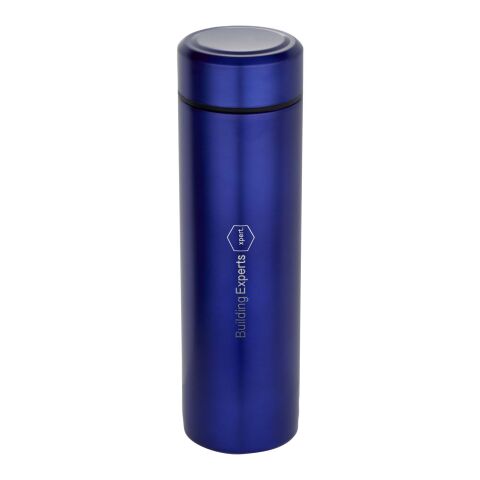 Werbeartikel Taylor 450 ml Doppelwand Isolierflasche aus Edelstahl mit Teesieb – blau – mit Logo bedruckt