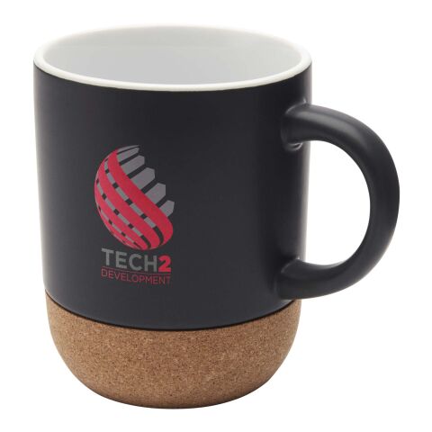 Nachhaltiger Werbeartikel Billie 300 ml Keramiktasse mit Korkdetails – schwarz – mit Logo bedruckt