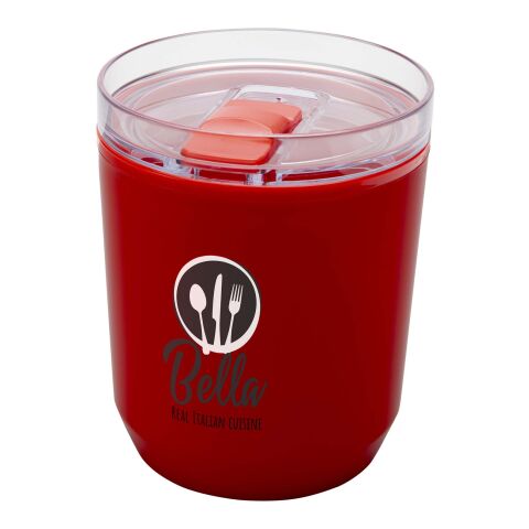 Werbeartikel Hudson 180 ml Thermo-Kaffeebecher aus Recycling-Kunststoff passend für Kaffeemaschinen – rot – mit Logo bedruckt