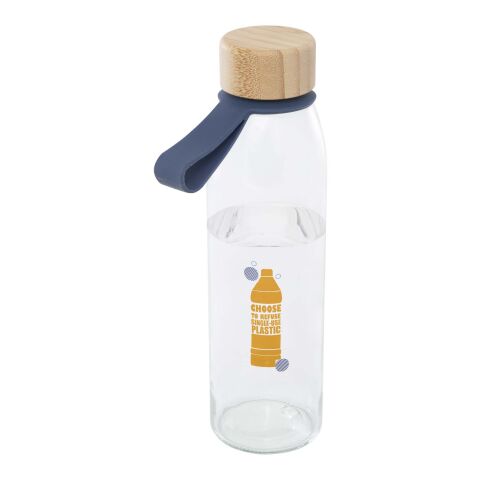48h Express-Druck Werbeartikel Porto 500 ml Glasflasche mit Silikon-Trageriemen & nachhaltigem Bambusdeckel – ozeanblau – mit Logo bedruckt
