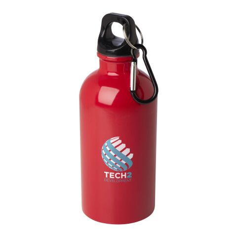 Nachhaltiger Werbeartikel Oregon 400 ml RCS-zertifizierte, einwandige Trinkflasche aus Edelstahl mit Karabinerhaken – rot