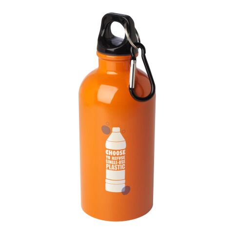 Nachhaltiger Werbeartikel Oregon 400 ml RCS-zertifizierte, einwandige Trinkflasche aus Edelstahl mit Karabinerhaken – orange
