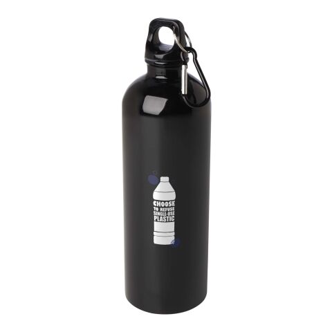 Nachhaltiger Werbeartikel Oregon 750 ml RCS-zertifizierte, einwandige Trinkflasche aus Edelstahl mit Karabinerhaken – schwarz