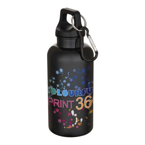 48h Express-Druck Nachhaltiger Werbeartikel Oregon 400 ml einfarbige RS-zertifizierte Trinkflasche aus recyceltem Kunststoff mit Karabinerhaken – 
