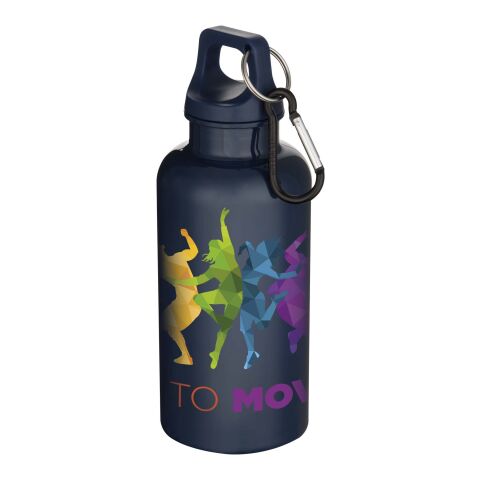 48h Express-Druck Nachhaltiger Werbeartikel Oregon 400 ml einfarbige RS-zertifizierte Trinkflasche aus recyceltem Kunststoff mit Karabinerhaken – Navy