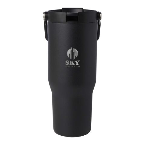 Werbeartikel Bronx 900 ml RCS-zertifizierter Kupfer-Vakuum Isolierbecher aus Edelstahl mit Doppelfunktionsdeckel – schwarz – mit Logo bedruckt