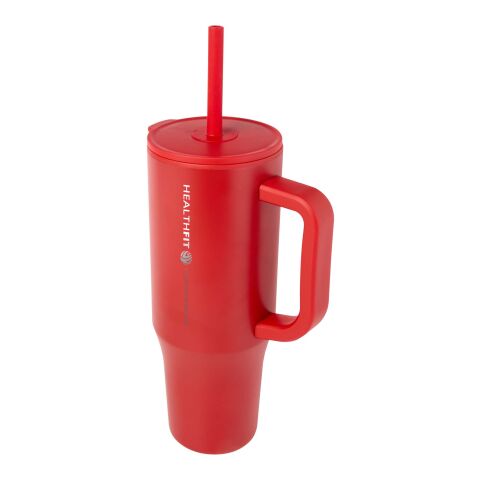 48h Express-Druck Werbeartikel Brady 900 ml RCS-zertifizierter Isolierbecher mit Silikon Trinkhalm – rot – mit Logo bedruckt